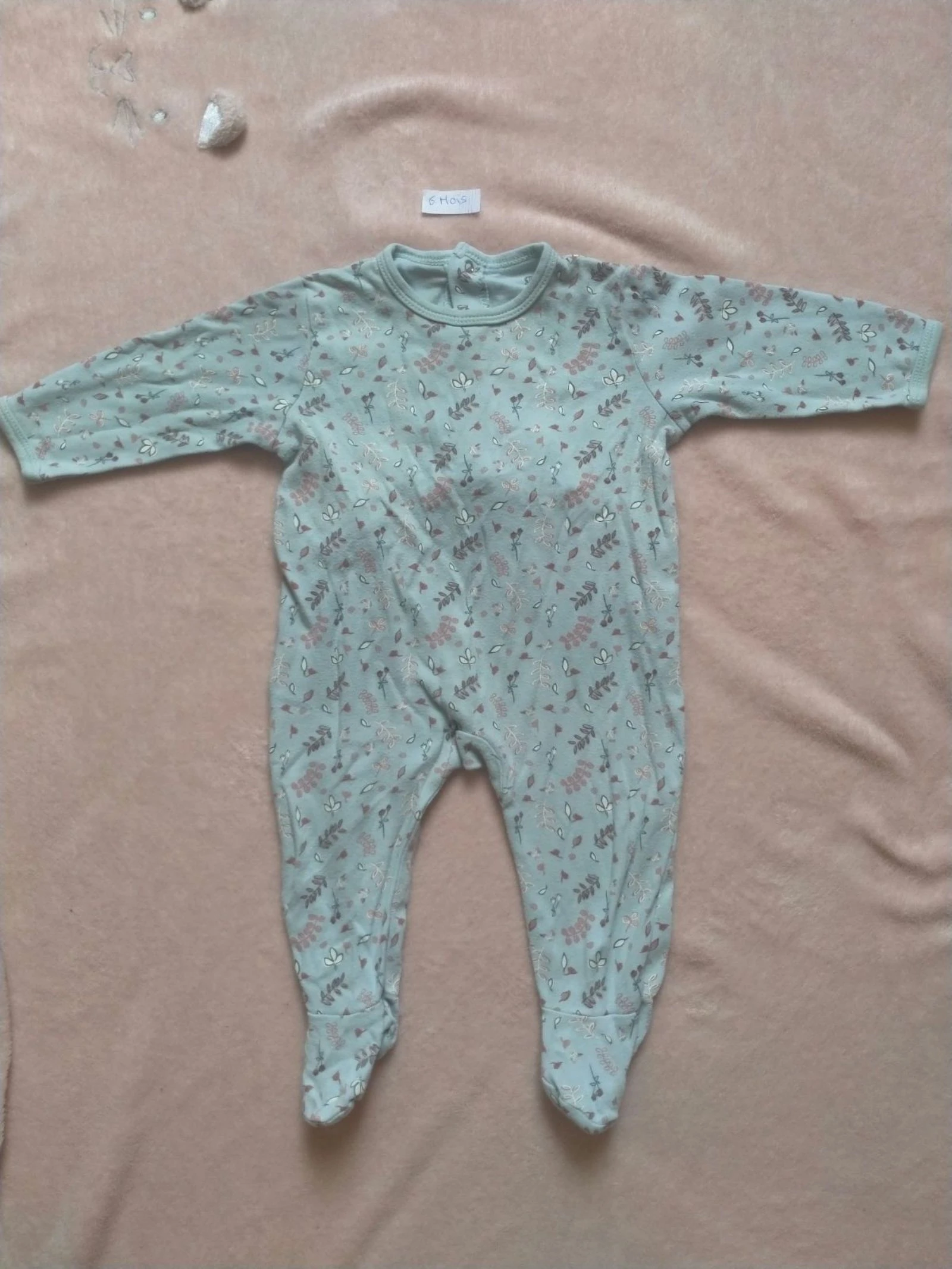 Pyjama dors-bien bébé La Redoute 6 mois vert d'eau à motifs coton